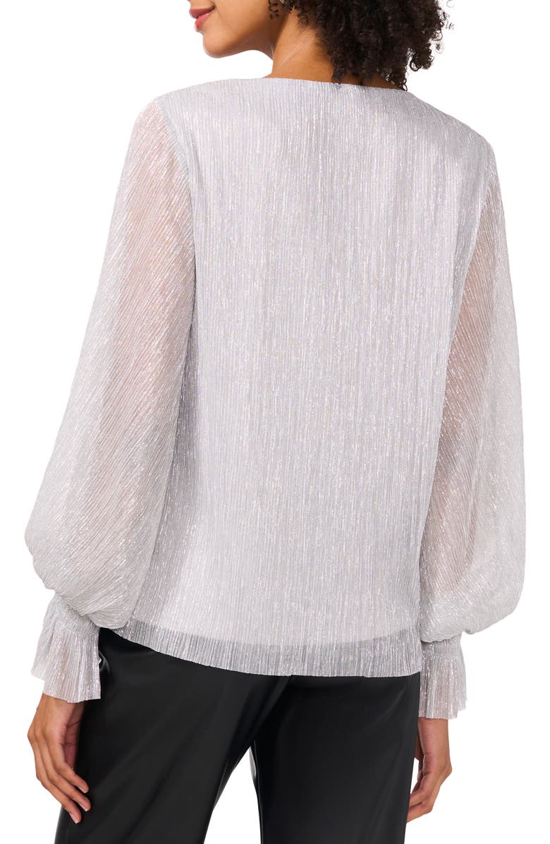 Vince Camuto Metallic Blouson V-Neck Top, Alternate, color, Silver