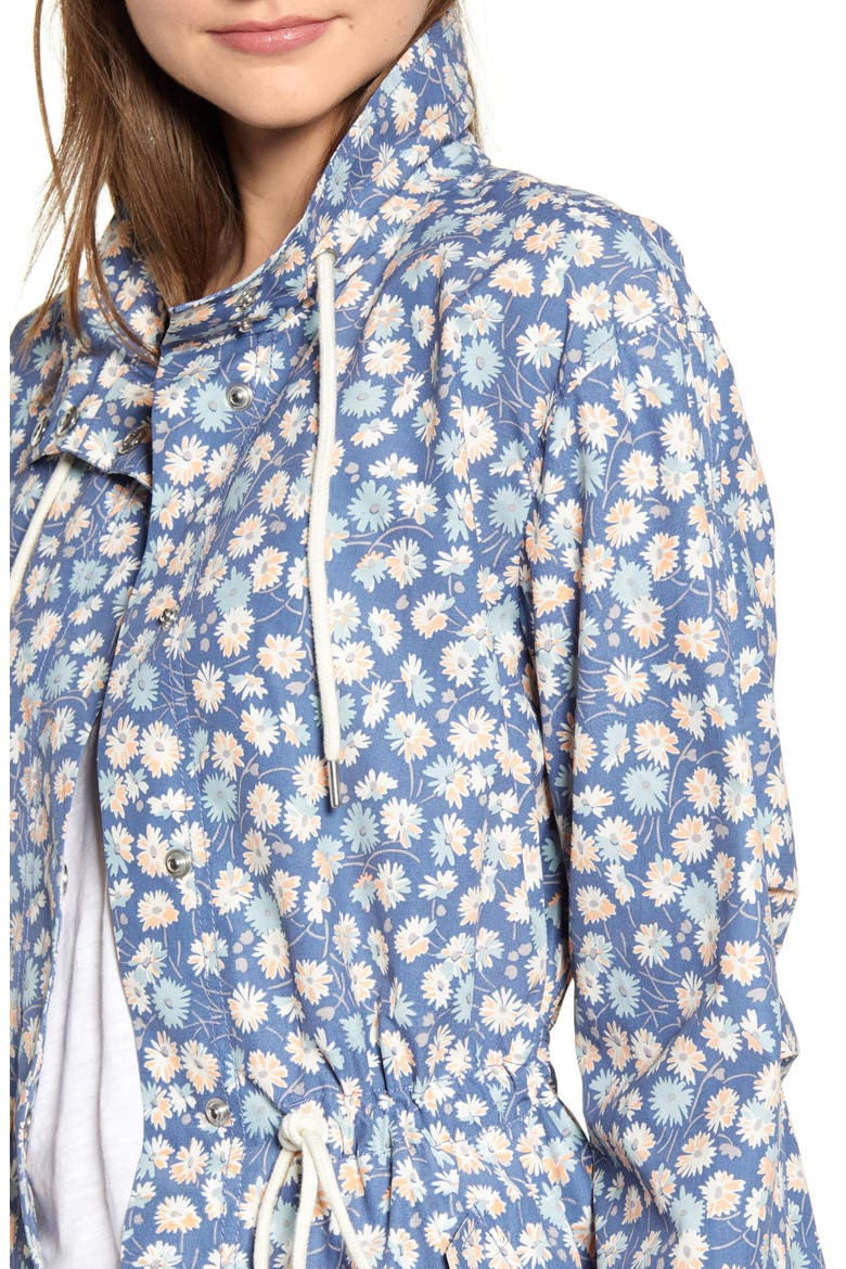 Ruffle Neck French Floral Raincoat, Alternate, color, BLUE MOON