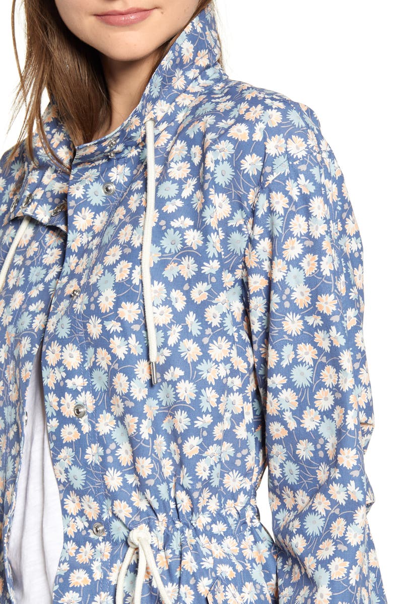 Madewell Ruffle Neck French Floral Raincoat, Alternate, color, 