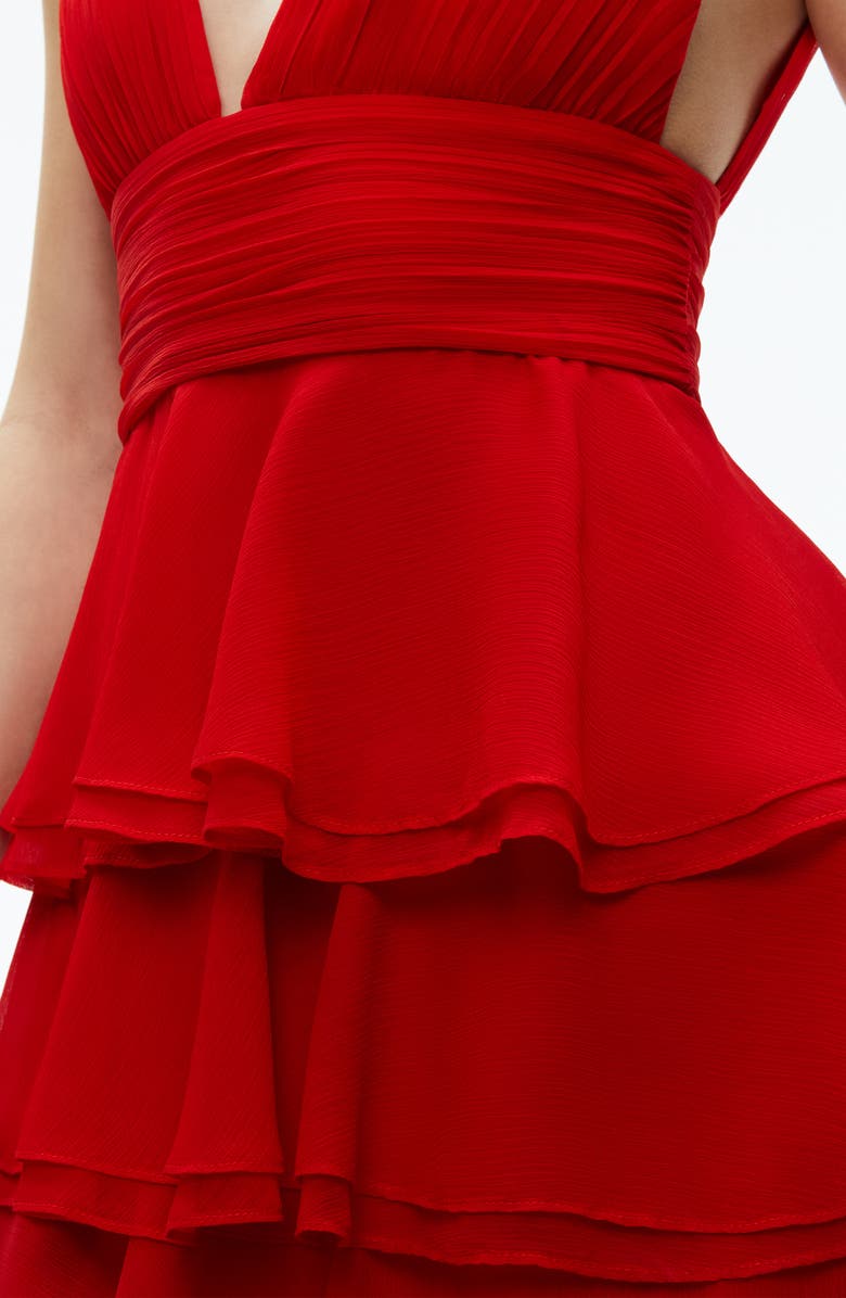 Alice + Olivia Holly Plunge Neck Tiered Ruffle Minidress, Alternate, color, Bright Ruby