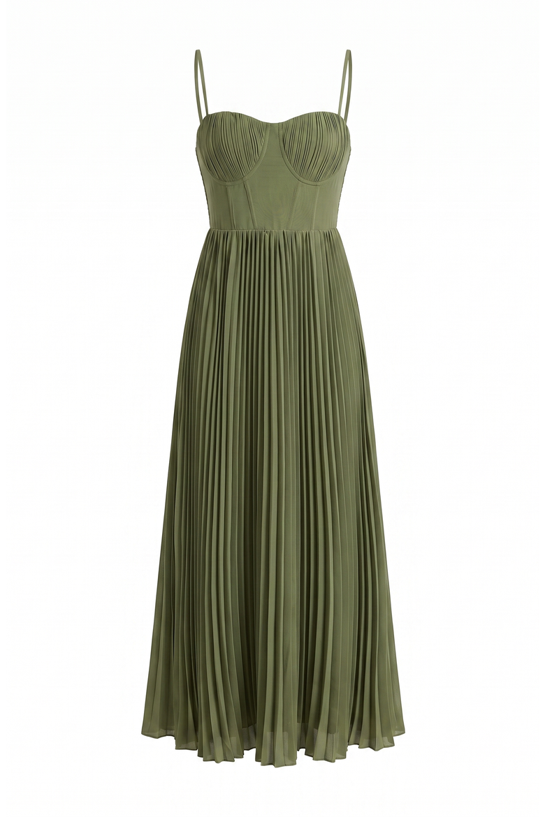 Pleated Bustier Maxi Dress with Adjustable Straps and Smocked Back, Alternate, color, Green
