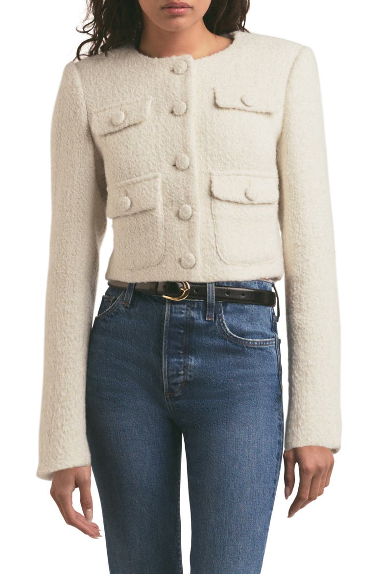 The Emily Bouclé Crop Jacket, Main, color, WHITE BOUCLE