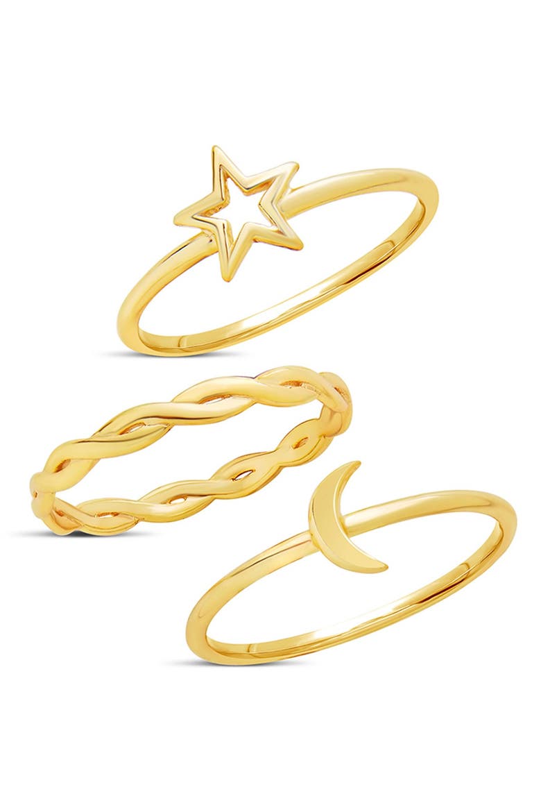 14K Yellow Gold Plate Sterling Silver Celestial Stacking Rings - Set of 3, Main, color, GOLD