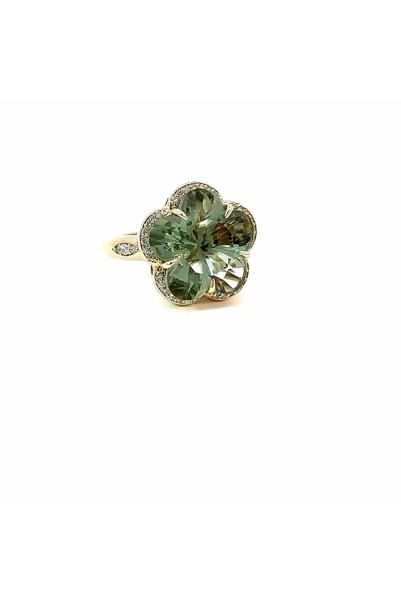 14K Yellow Gold Diamond and Green Amethyst Flower Ring, Alternate, color, yellow