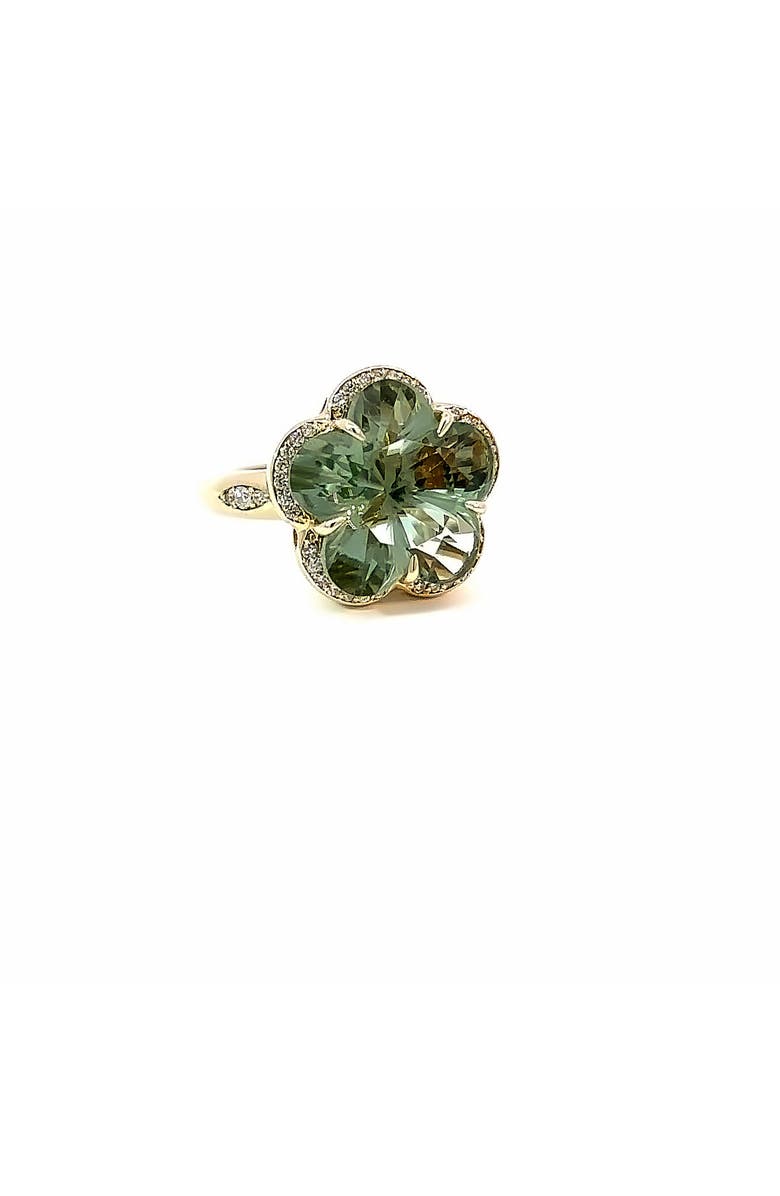 Ancona Jewelry 14K Yellow Gold Diamond and Green Amethyst Flower Ring, Alternate, color, Yellow