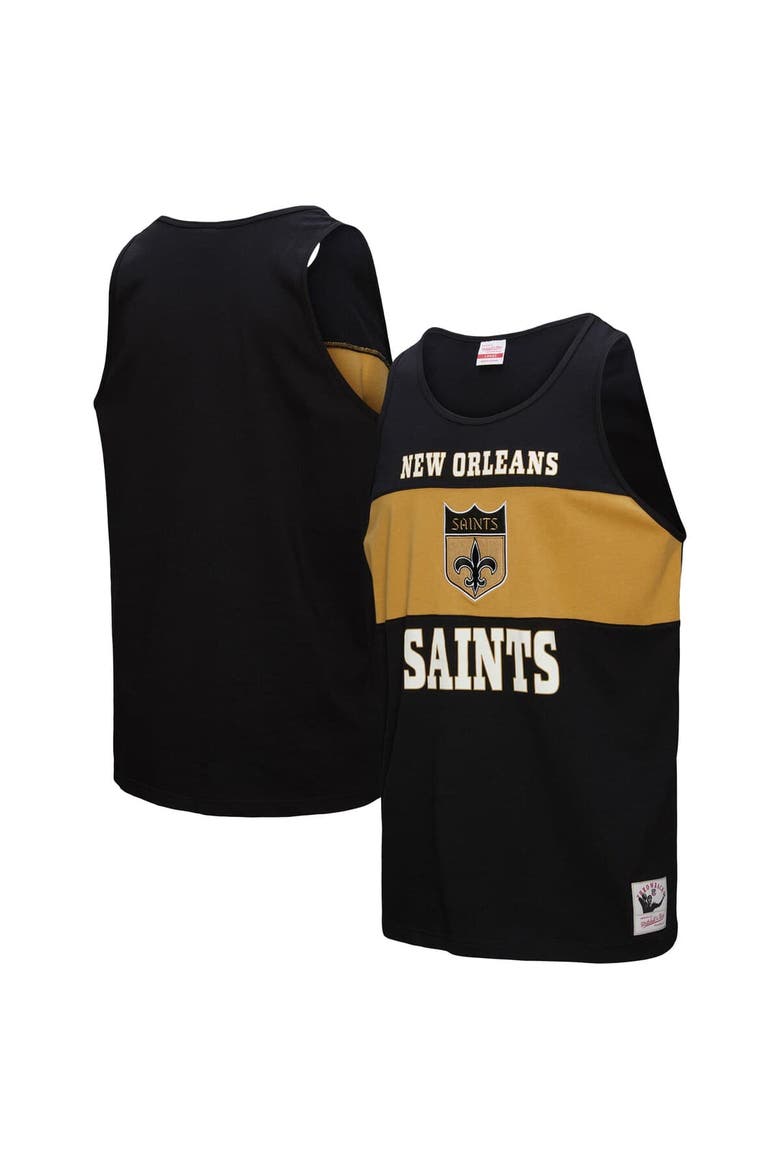 Men's Mitchell & Ness Black New Orleans Saints Retro Colorblock Tank Top, Main, color, Black