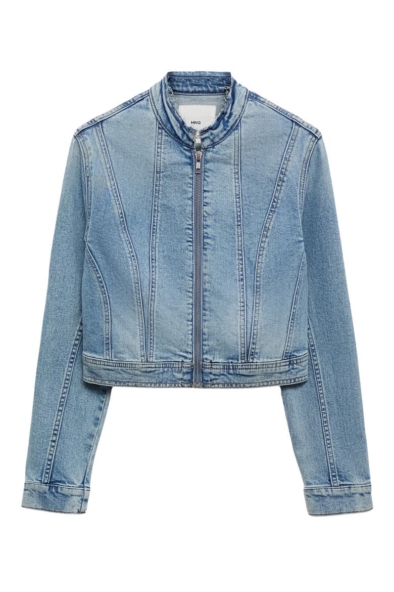Distressed Zip Denim Jacket, Alternate, color, MEDIUM BLUE