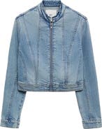 MANGO Distressed Zip Denim Jacket