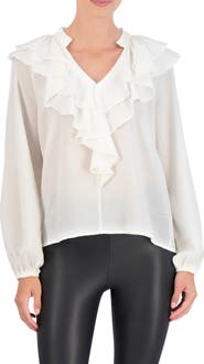 Ookie & Lala Ruffle Long Sleeve Crepe Top