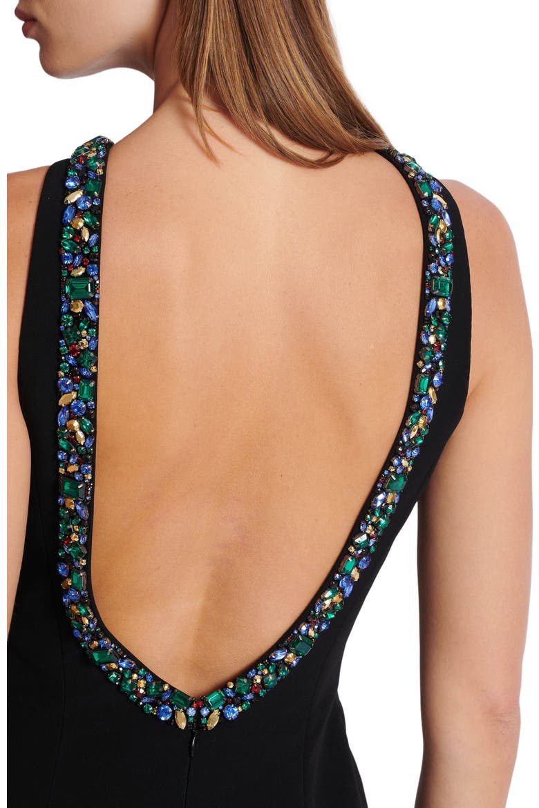 Long sleeveless dress in embroidered velvet, Alternate, color, black