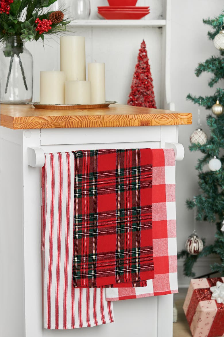 27" x 18" Arlington Plaid Lodge Cabin Everyday Holiday Christmas Woven Cotton Dish Kitchen Towel Decor Decoration, Alternate, color, Red