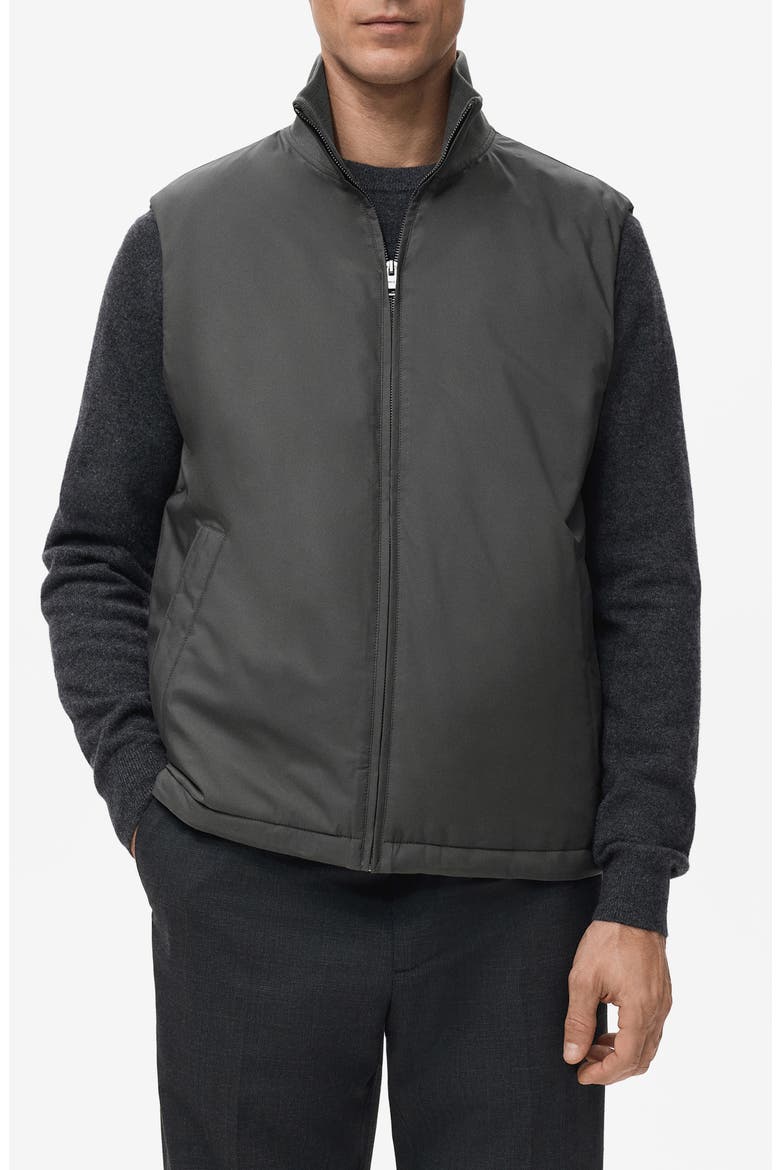 Quilted Ribbed Collar Vest, Main, color, GREY