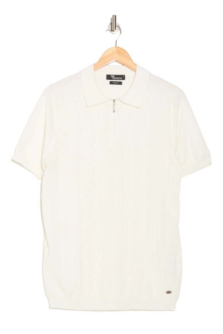 Textured Sweater Knit Zip Polo, Alternate, color, CREAM