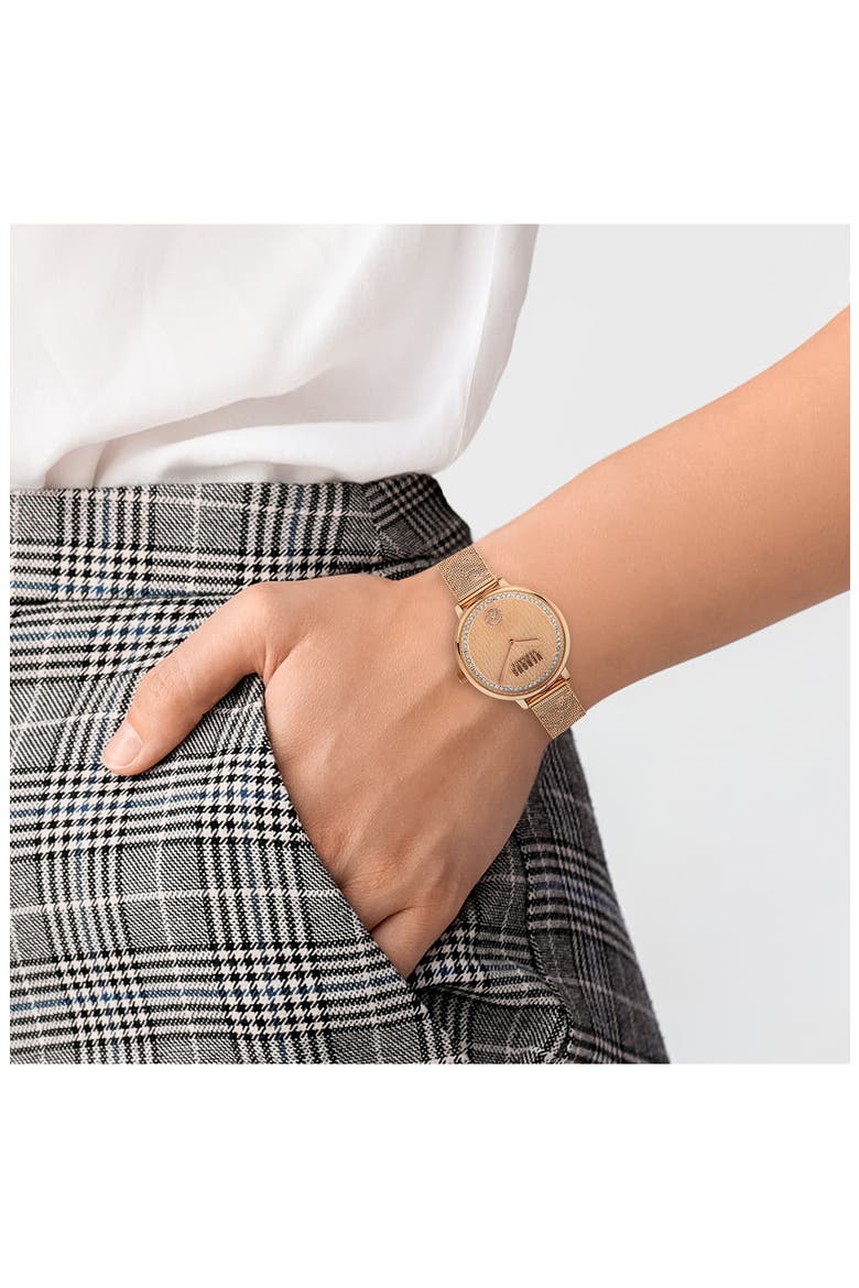 La Villette Crystal Mesh Strap Watch, 36mm, Alternate, color, ROSEGOLD
