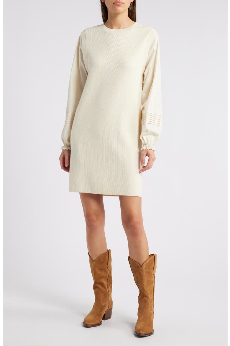 Mixed Media Long Sleeve Sweater Dress, Main, color, IVORY DOVE