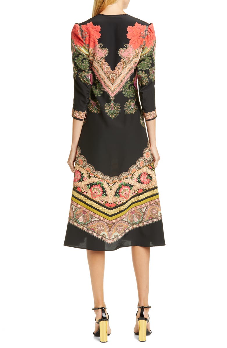Etro Print Silk Fit & Flare Midi Dress, Alternate, color, 
