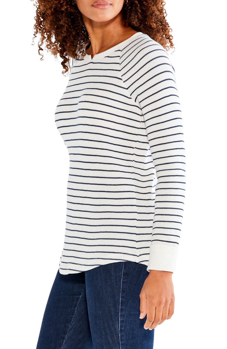 NIC+ZOE Stripe Waffle Knit Long Sleeve Top, Alternate, color, Cream Multi
