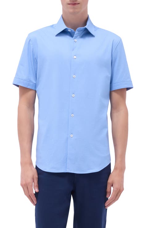 Myron OoohCotton® Short Sleeve Herringbone Button-Up Shirt