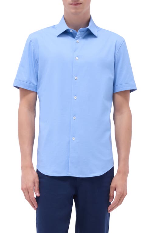 Bugatchi Myron Ooohcotton® Short Sleeve Herringbone Button-up Shirt In Air Blue