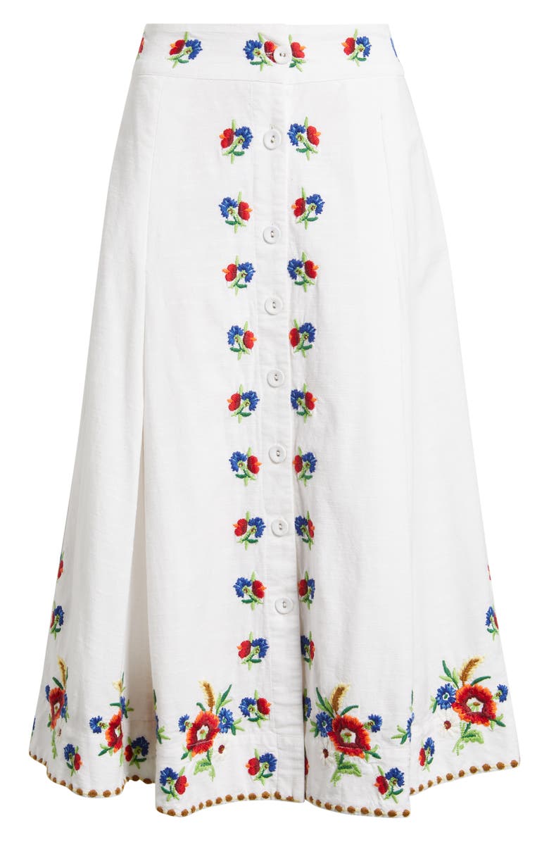 LOVE THE LABEL Berri Floral Embroidery Midi Skirt, Alternate, color, May Morris Embroidery