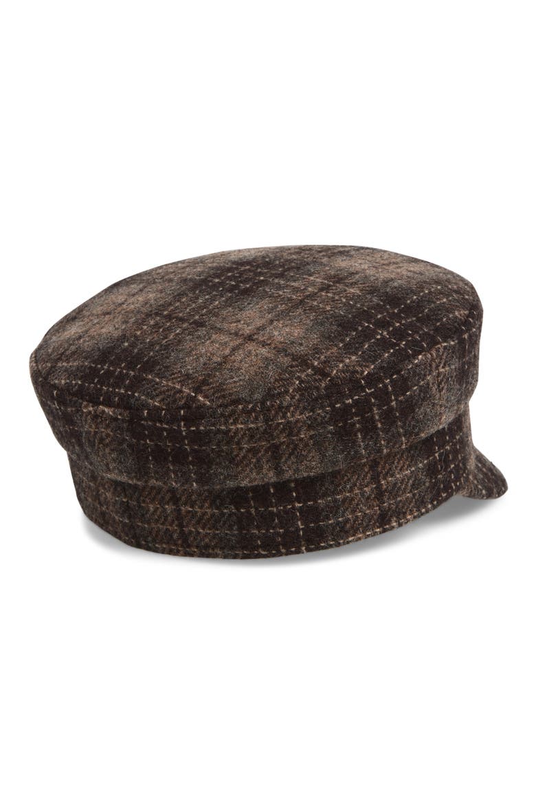 Plaid Baker Boy Cap, Alternate, color, BROWN