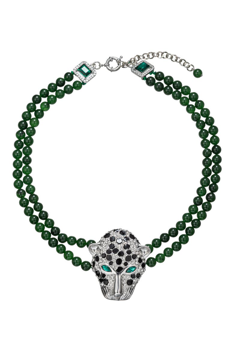 Leopard Agate Beaded Necklace, Main, color, GREEN