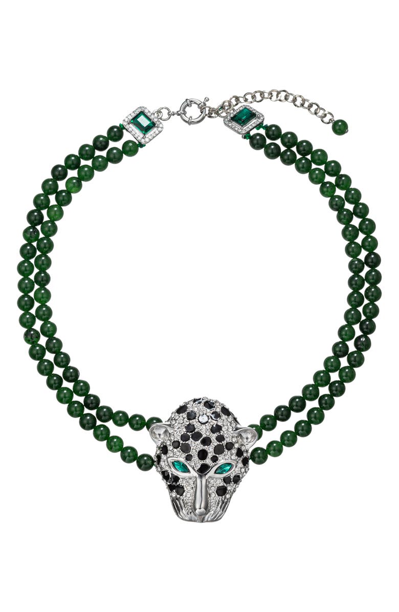 EYE CANDY LOS ANGELES Leopard Agate Beaded Necklace, Main, color, Green