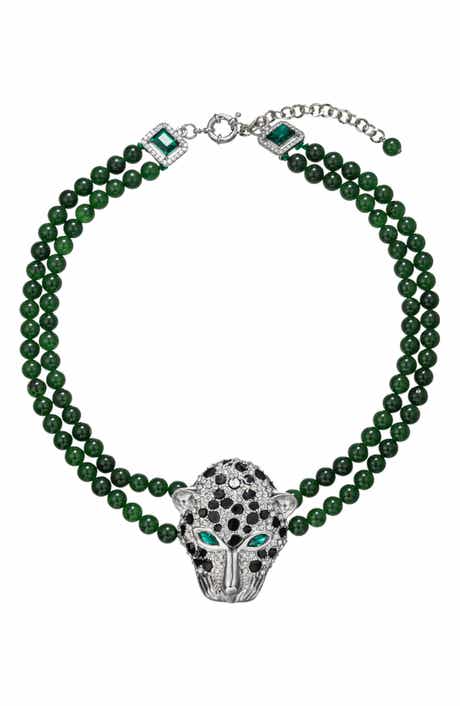 EYE CANDY LOS ANGELES Leopard Agate Beaded Necklace