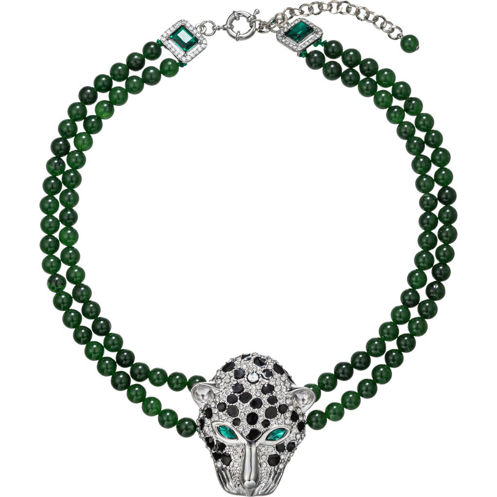 Eye Candy Los Angeles Leopard Agate Beaded Necklace In Green