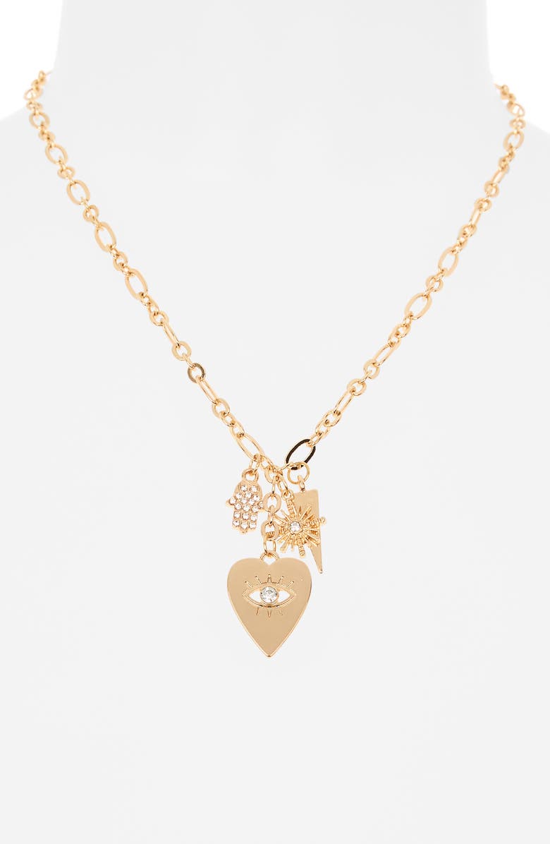 NORDSTROM RACK Hamsa Pendant Necklace, Alternate, color, Clear- Gold