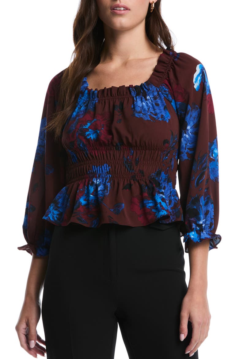 Smocked Peplum Top, Main, color, BITTER CHOCOLATE