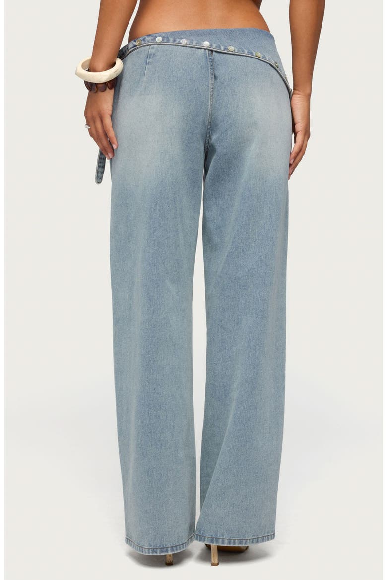 Stud Foldover Wide Leg Jeans, Alternate, color, LIGHT-BLUE