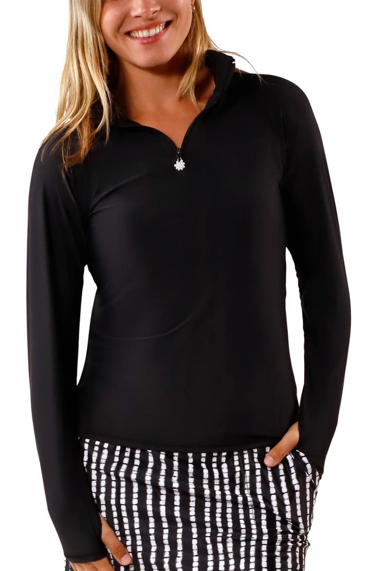Long Sleeve Quarter Zip Sun & Swim Shirt, Main, color, Black