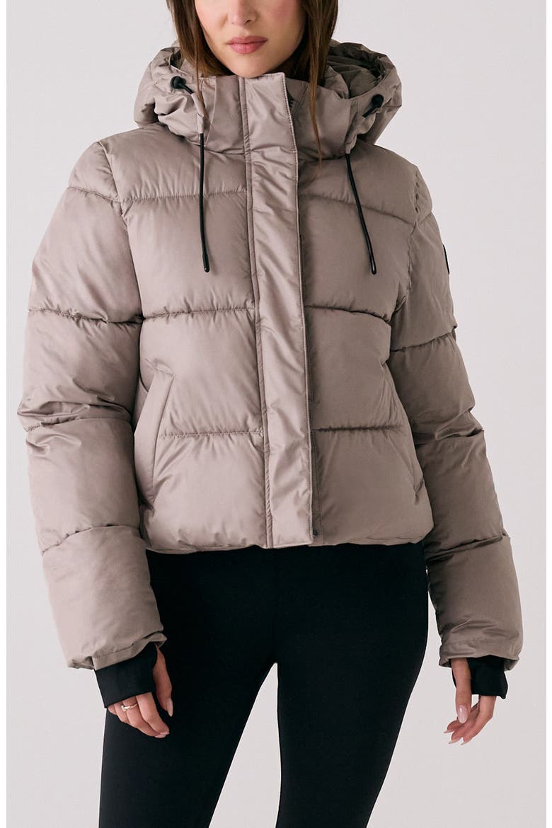 London Waterproof 700 Fill Power Hooded Down Crop Puffer Jacket, Main, color, PEBBLE