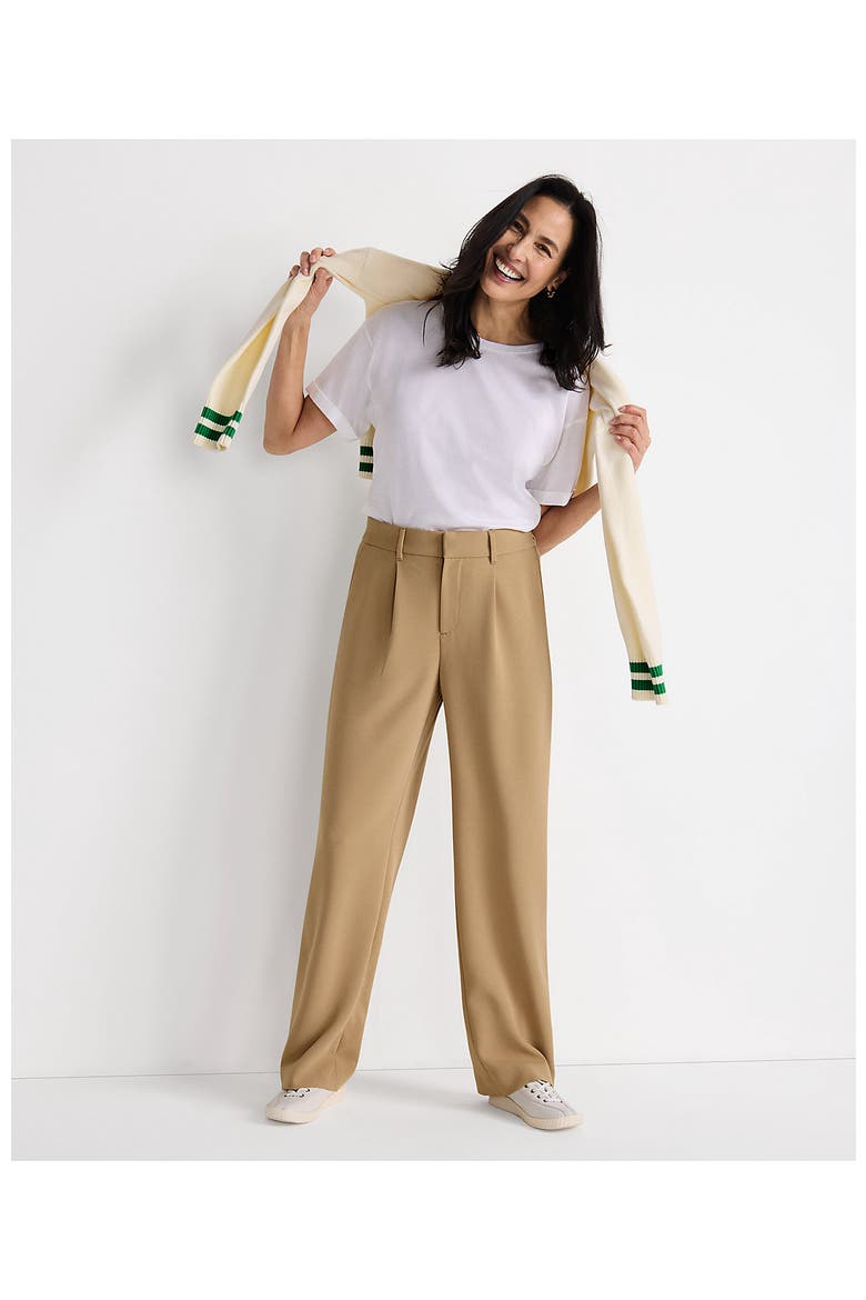 Crepe High Rise Pleated Wide Leg Pants, Alternate, color, Desert Tan