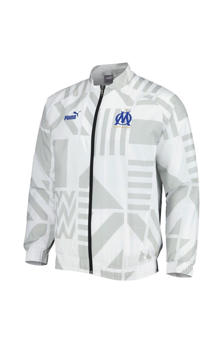 PUMA Men's Puma White Olympique Marseille Pre-Match Raglan Full-Zip Training Jacket, Alternate, color, White