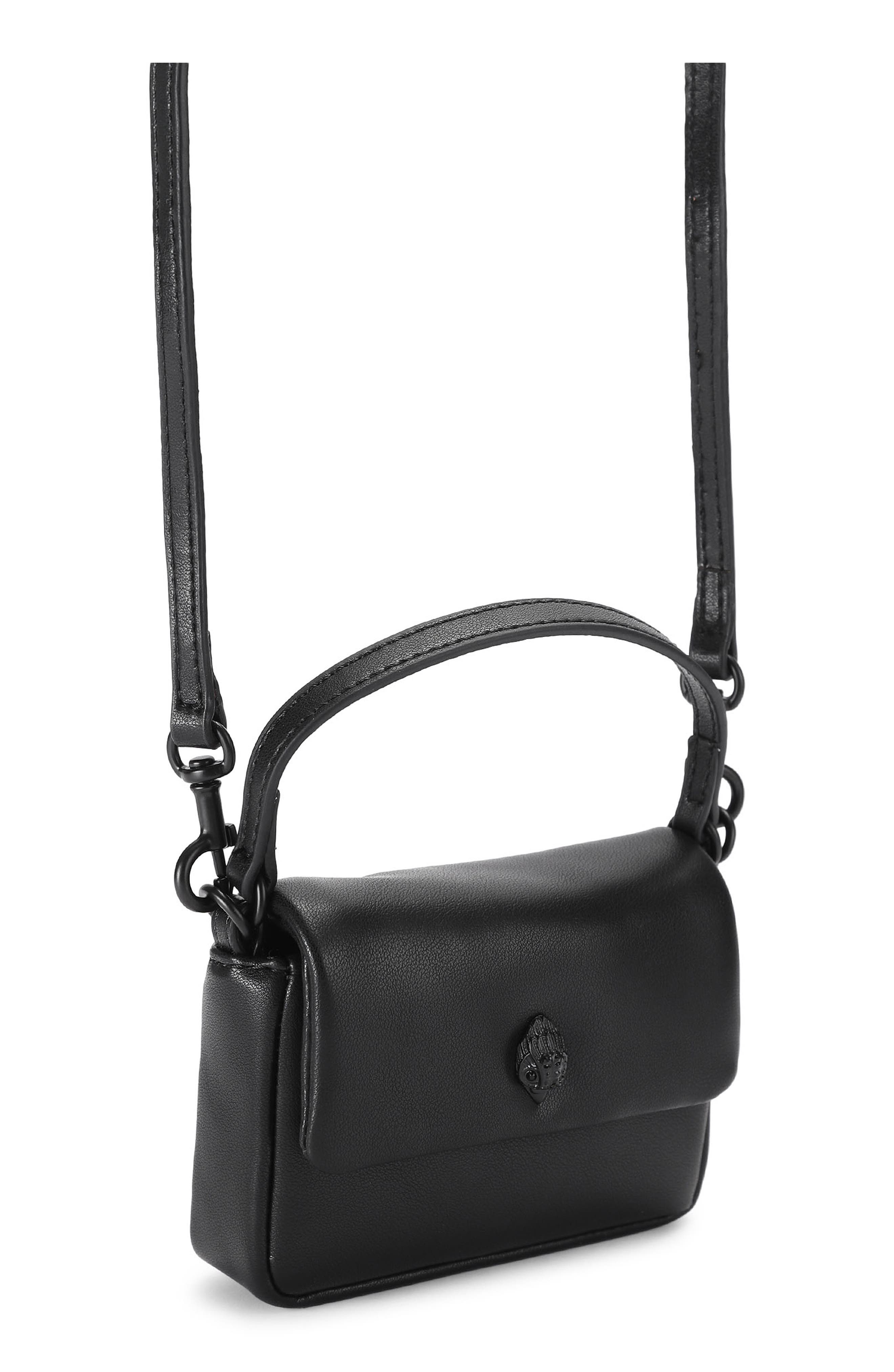 Micro Oxford Faux Leather Crossbody Bag, Alternate, color, BLACK