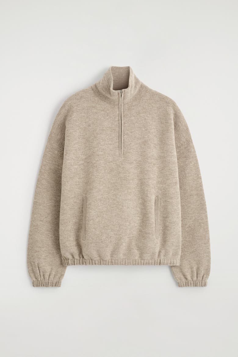 Boiled Merino Wool Zip-Up Sweater, Alternate, color, BEIGE MÉLANGE
