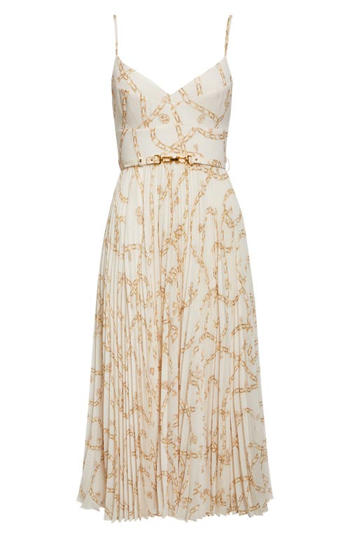 Zimmermann Chain Print Belted Sunray Pleated Picnic Dress In Neutral