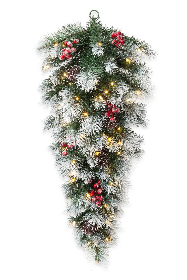 3ft Artificial Christmas Teardrop Swag With Lights and Timer, Main, color, Green