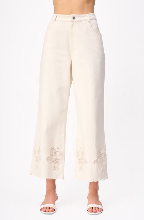 Memphis Embroidered Hem Wide Leg Pants