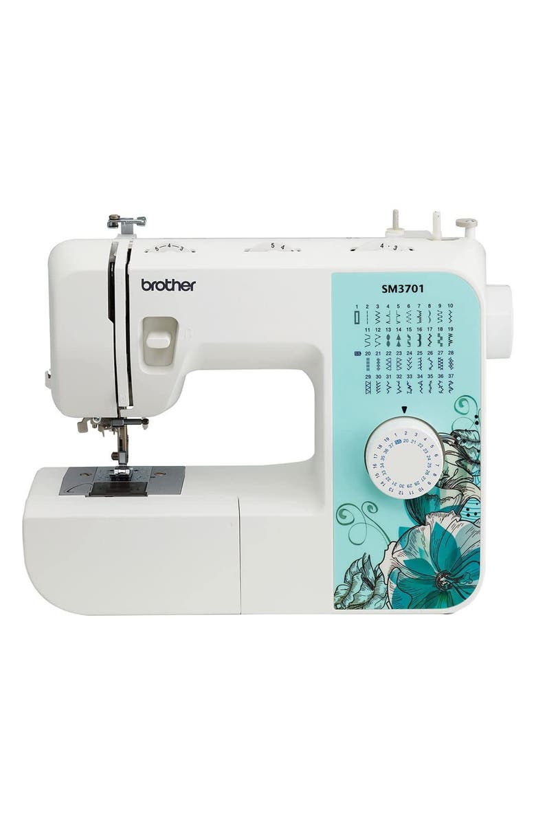Brother Electric Sewing Machine with 37 Built-In Stitches and Automatic Threading, Main, color, White And Blue