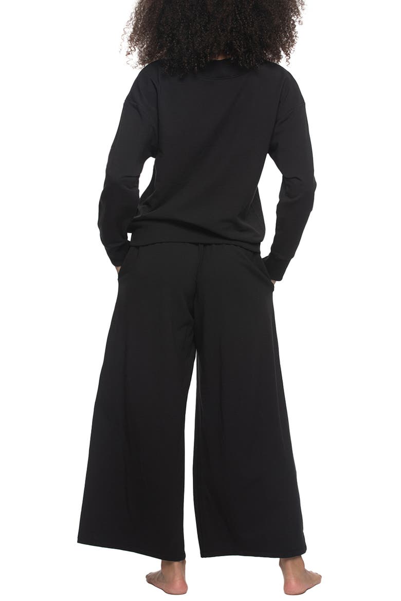 Kimora Relaxed Fit Wide Leg Stretch Cotton Blend French Terry Pajamas, Alternate, color, BLACK