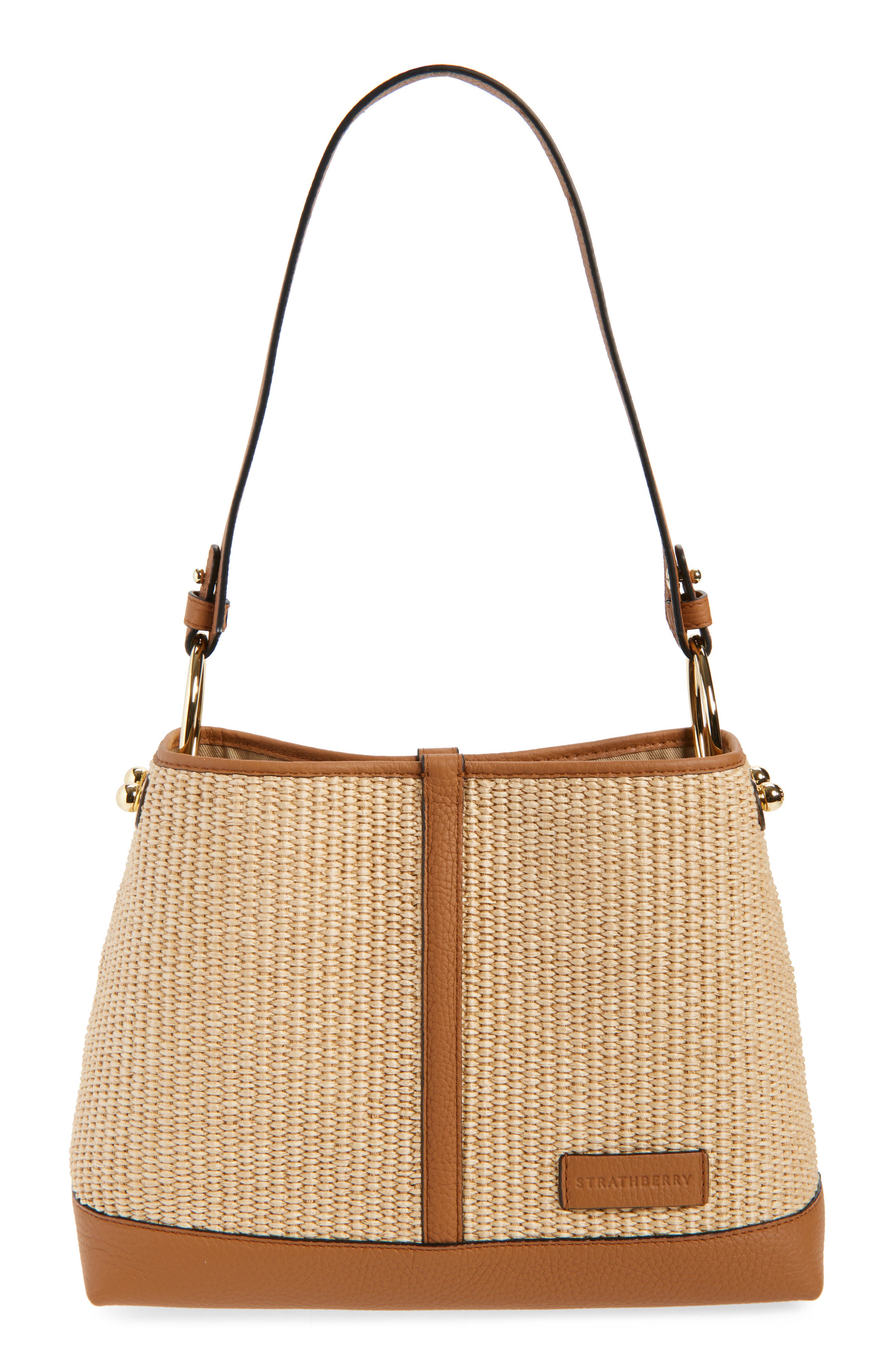 Strathberry Lana Two-Tone Raffia Hobo Bag, Main, color, Tan/ Natural