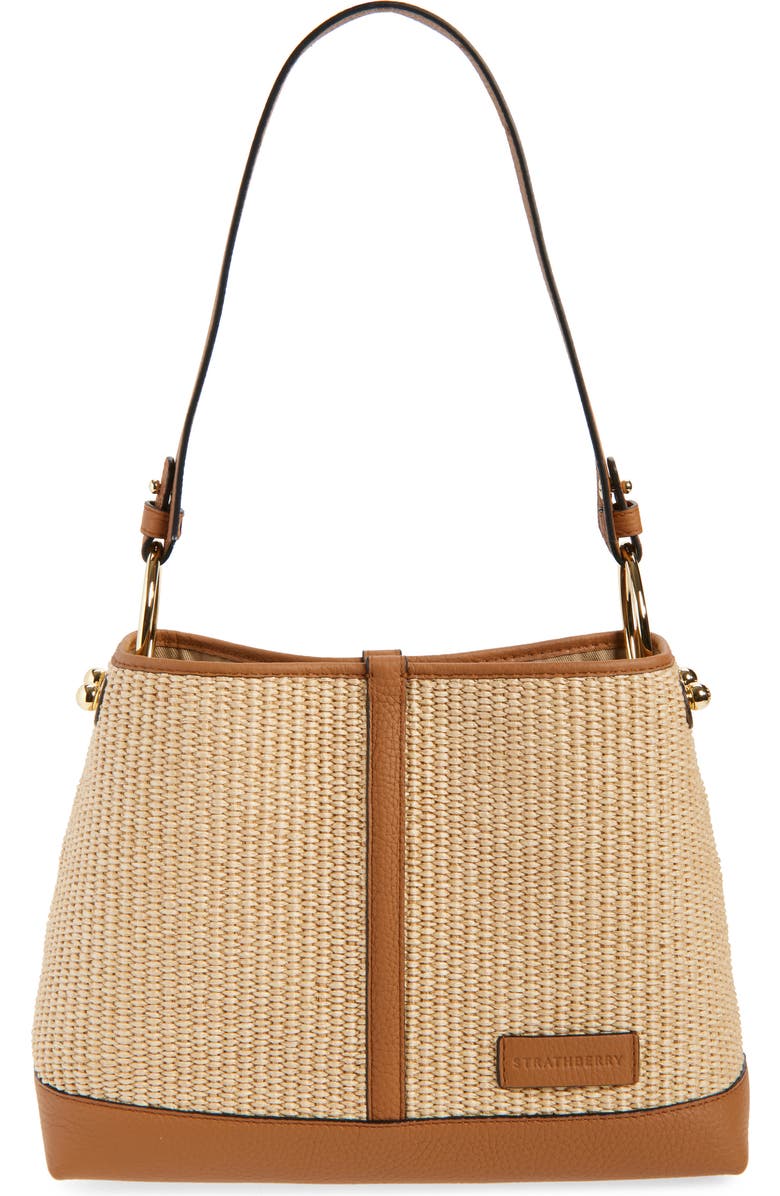 Strathberry Lana Two-Tone Raffia Hobo Bag, Main, color, Tan/ Natural