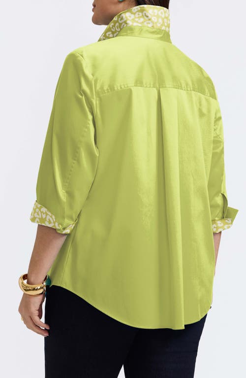 Foxcroft Margie Three-quarter Sleeve Button-up Shirt In Chartreuse