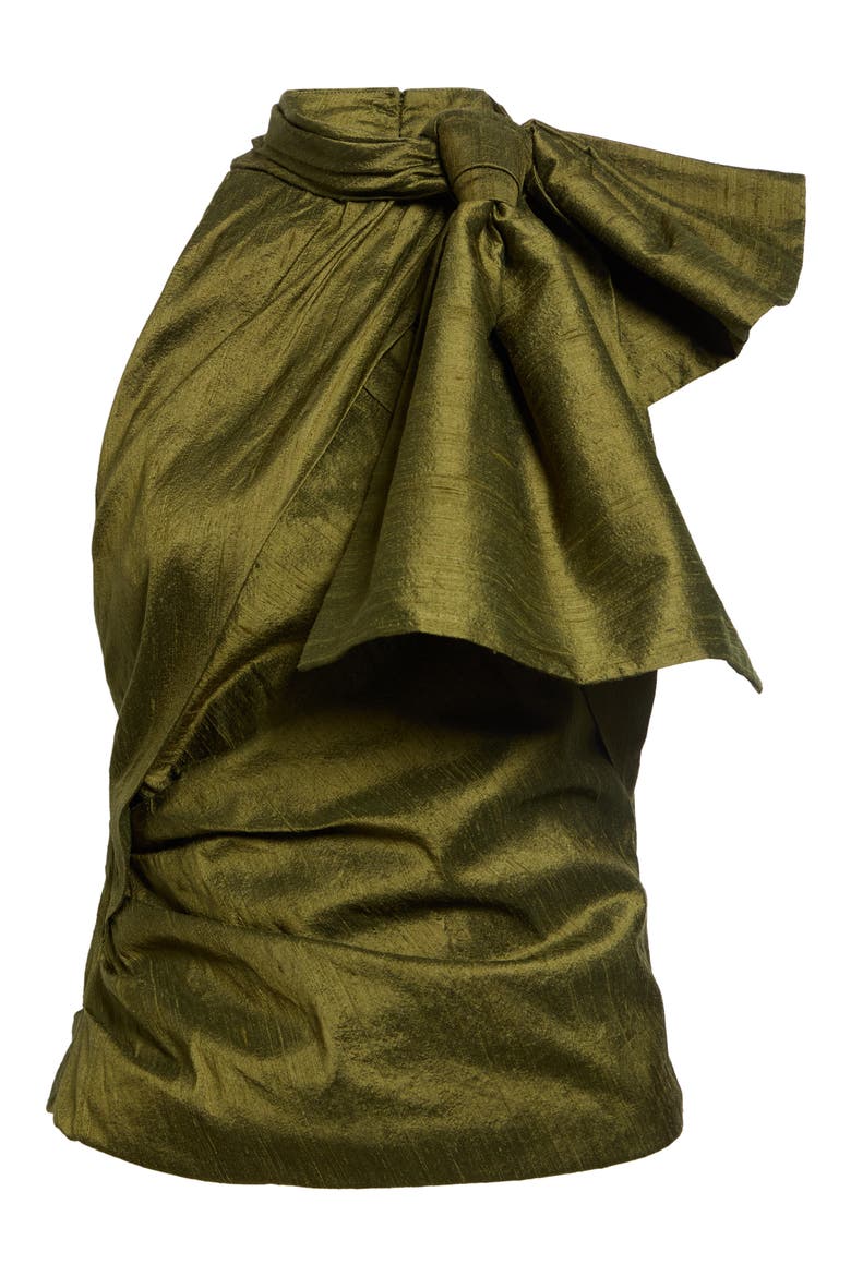 Bow Neck Silk Halter Top, Alternate, color, CALLALOO