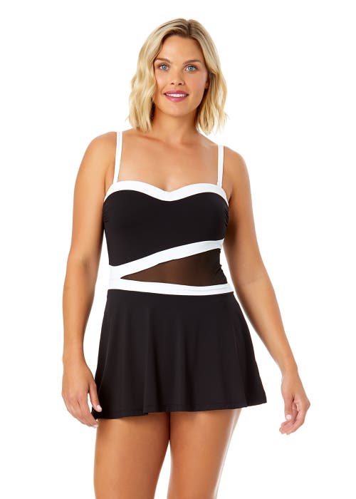 Anne Cole Mesh Around Paneled Strapless Mesh Swim Dress In Black