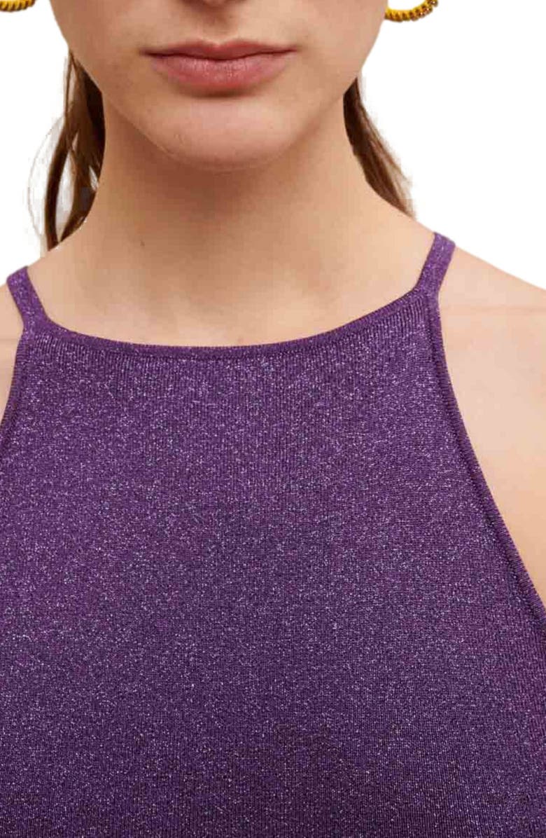 maje Rouliana Metallic Halter Neck Sweater Dress, Alternate, color, Purple