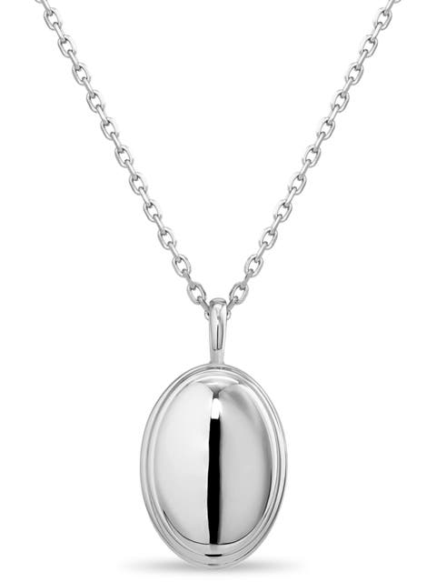Contour-lined Dome Pendant Necklace in Rhodium Plated Sterling Silver